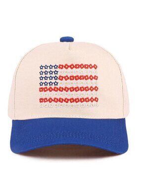 Floral American Flag Blue and Tan two tone cotton hat
